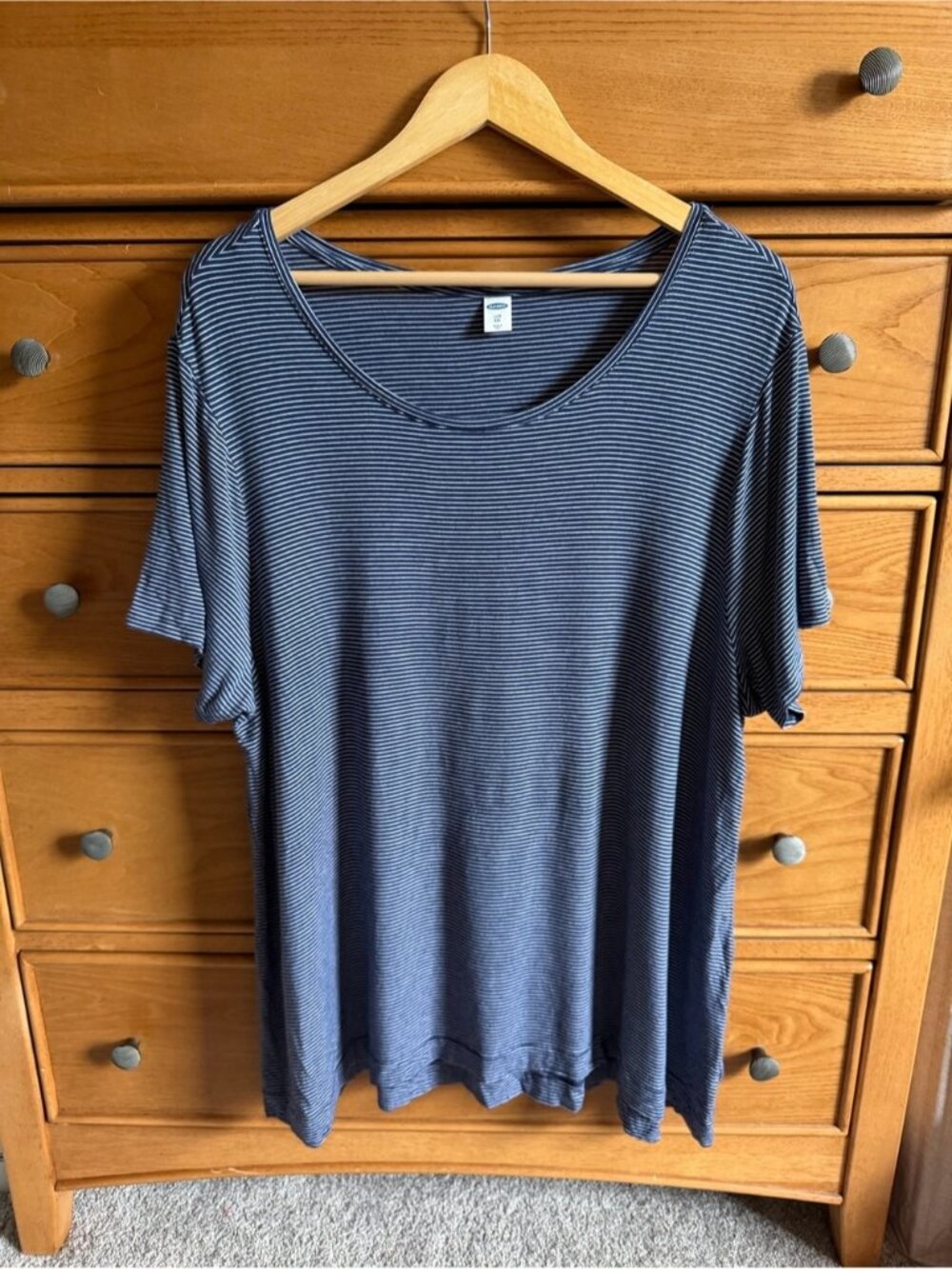 Old Navy Luxe Tunic Tee Top Womens Size XXL Navy Blue Striped Oversized Relaxed